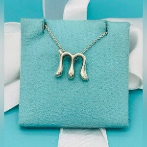 Tiffany & Co. Elsa Peretti "M" Alphabet Letter Necklace in Silver 17”